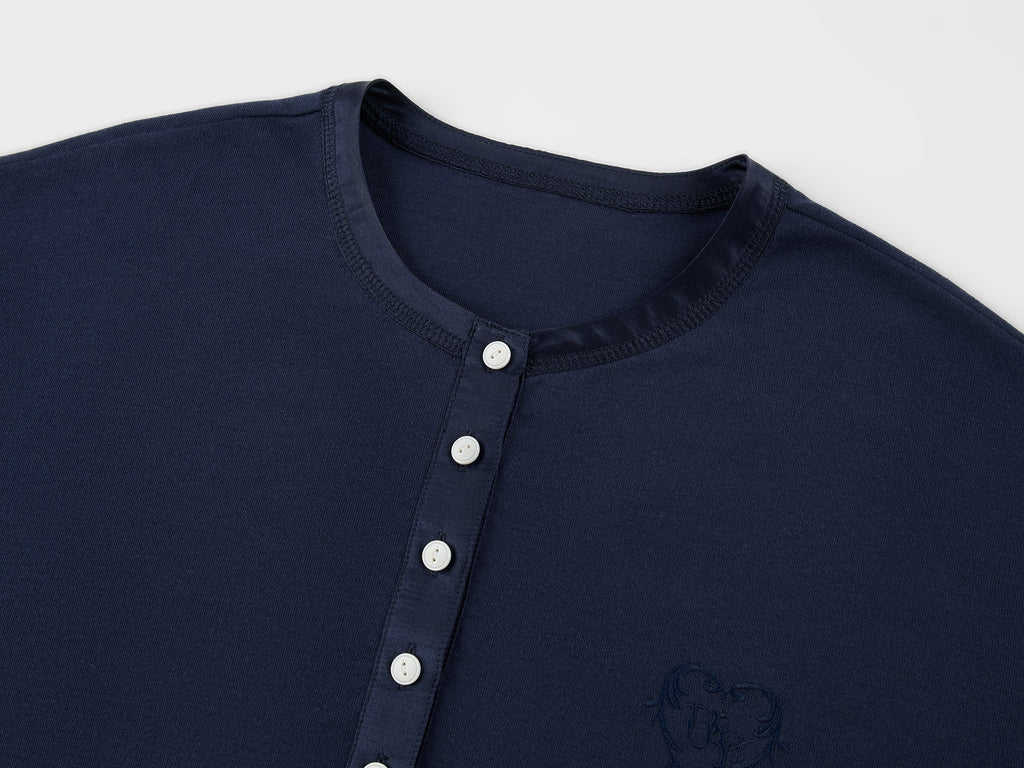 Henley long sleeve t-shirt with lace patchwork