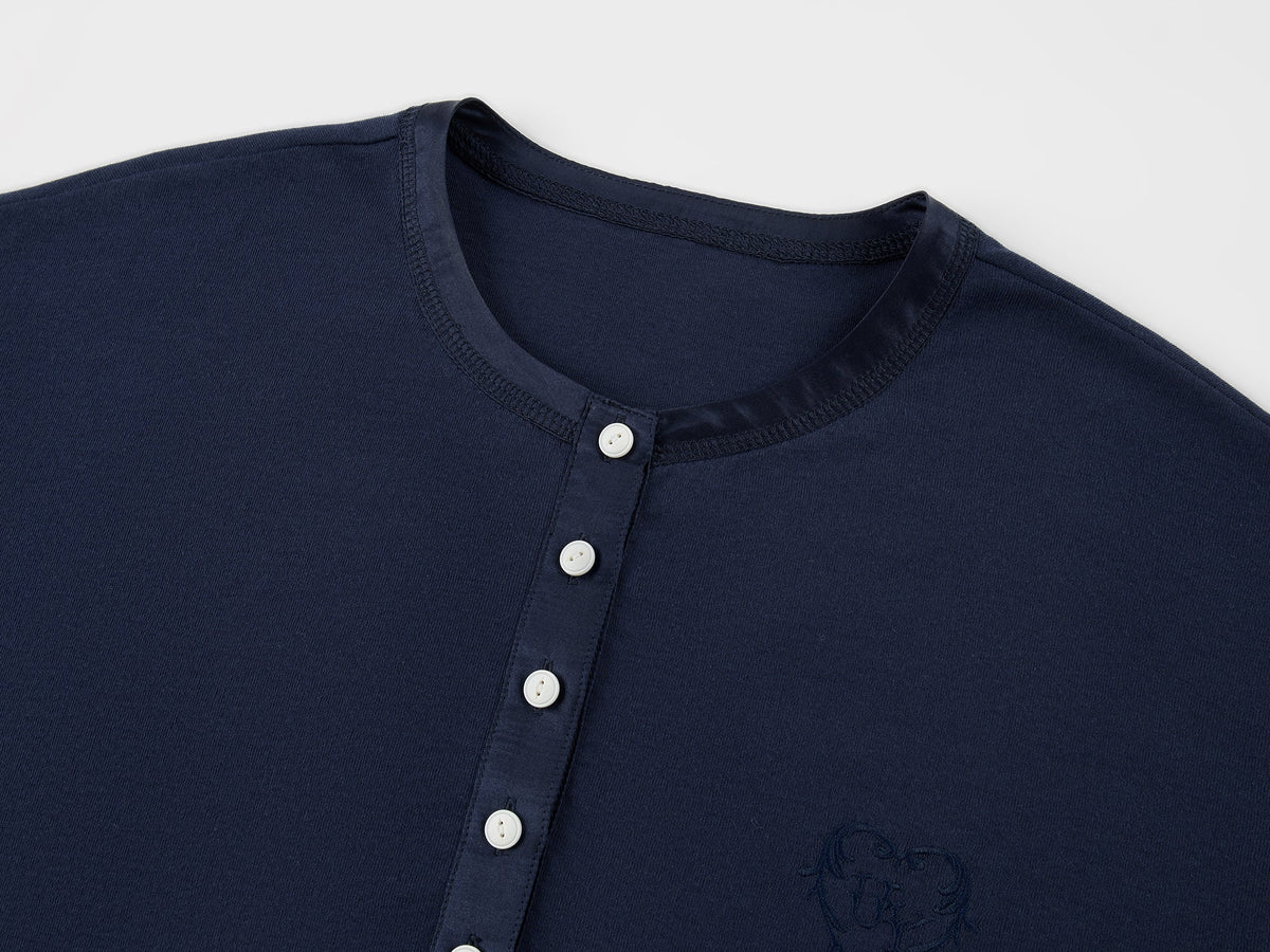 Henley long sleeve t-shirt with lace patchwork