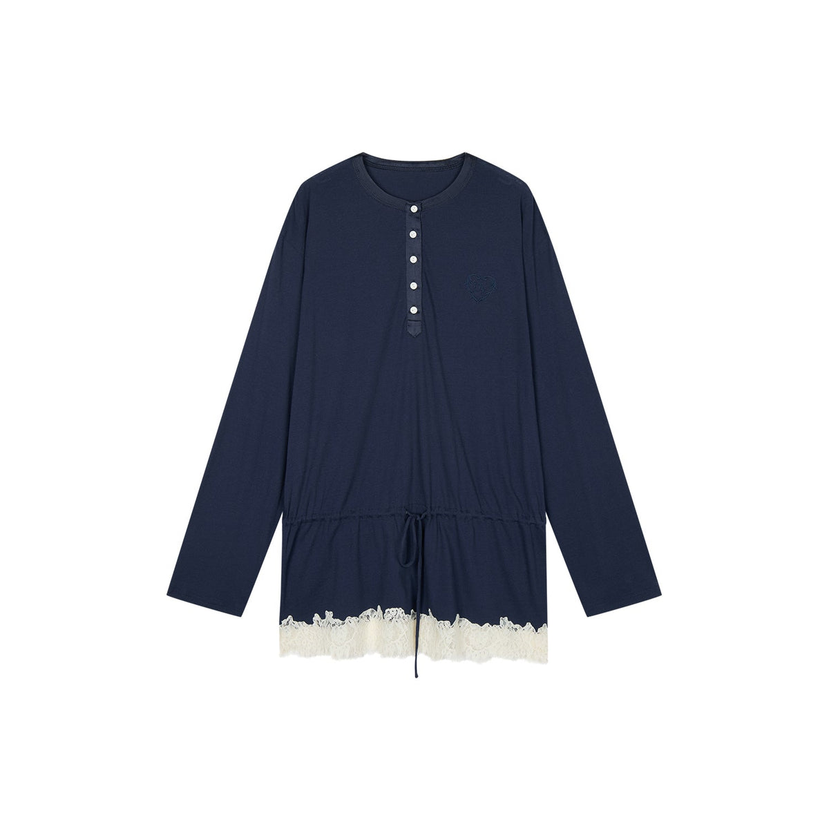 Henley long sleeve t-shirt with lace patchwork