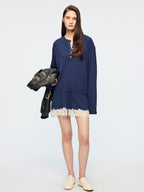 Henley long sleeve t-shirt with lace patchwork
