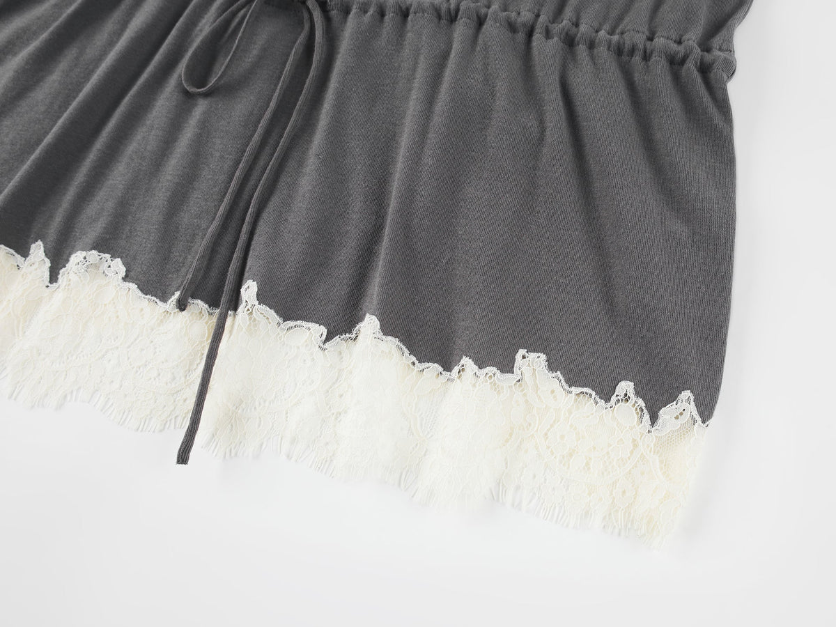 Henley long sleeve t-shirt with lace patchwork