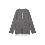 Henley long sleeve t-shirt with lace patchwork