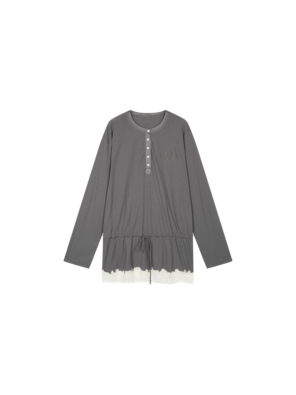 Henley long sleeve t-shirt with lace patchwork