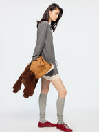 Henley long sleeve t-shirt with lace patchwork