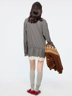 Henley long sleeve t-shirt with lace patchwork
