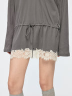 Henley long sleeve t-shirt with lace patchwork
