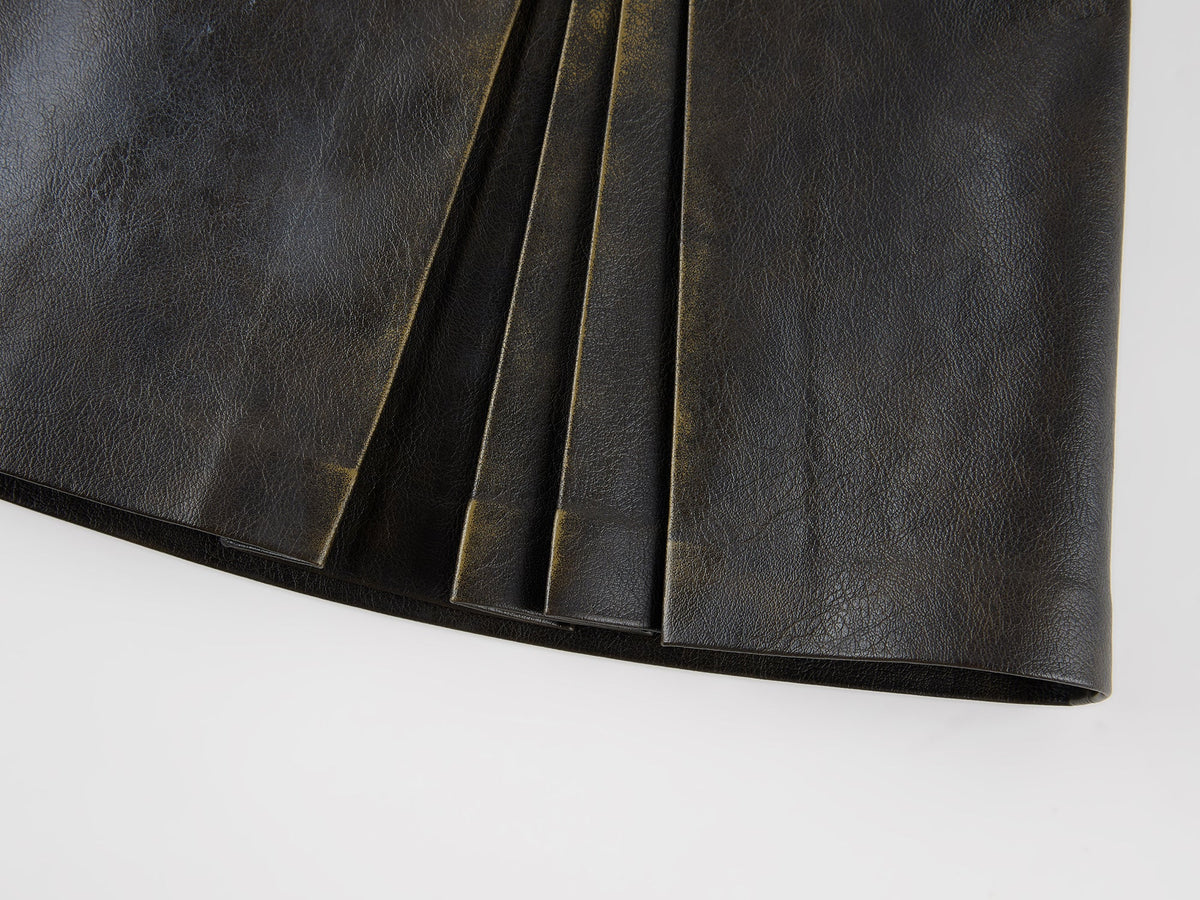 Vintage rubbed pleated leather mini skirt