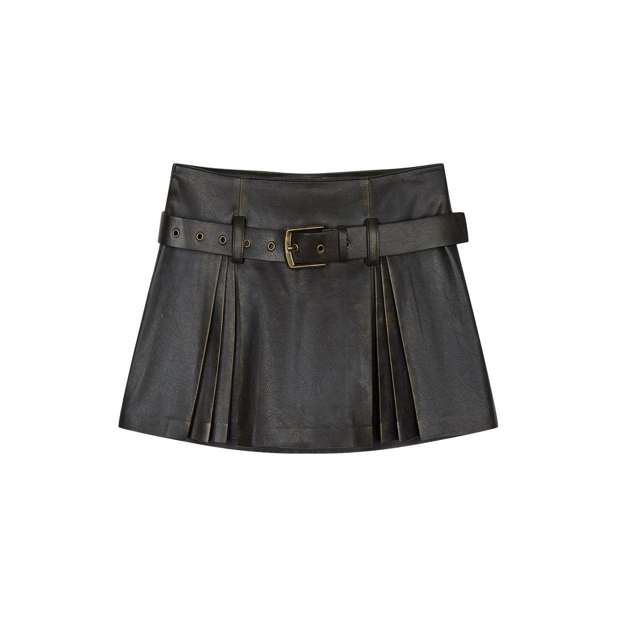 Vintage rubbed pleated leather mini skirt