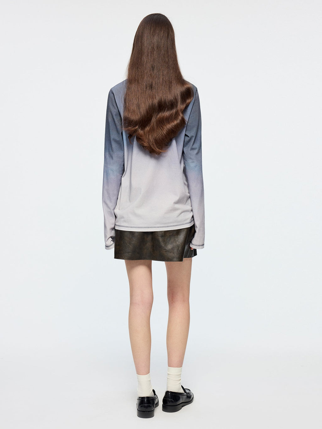 Vintage rubbed pleated leather mini skirt
