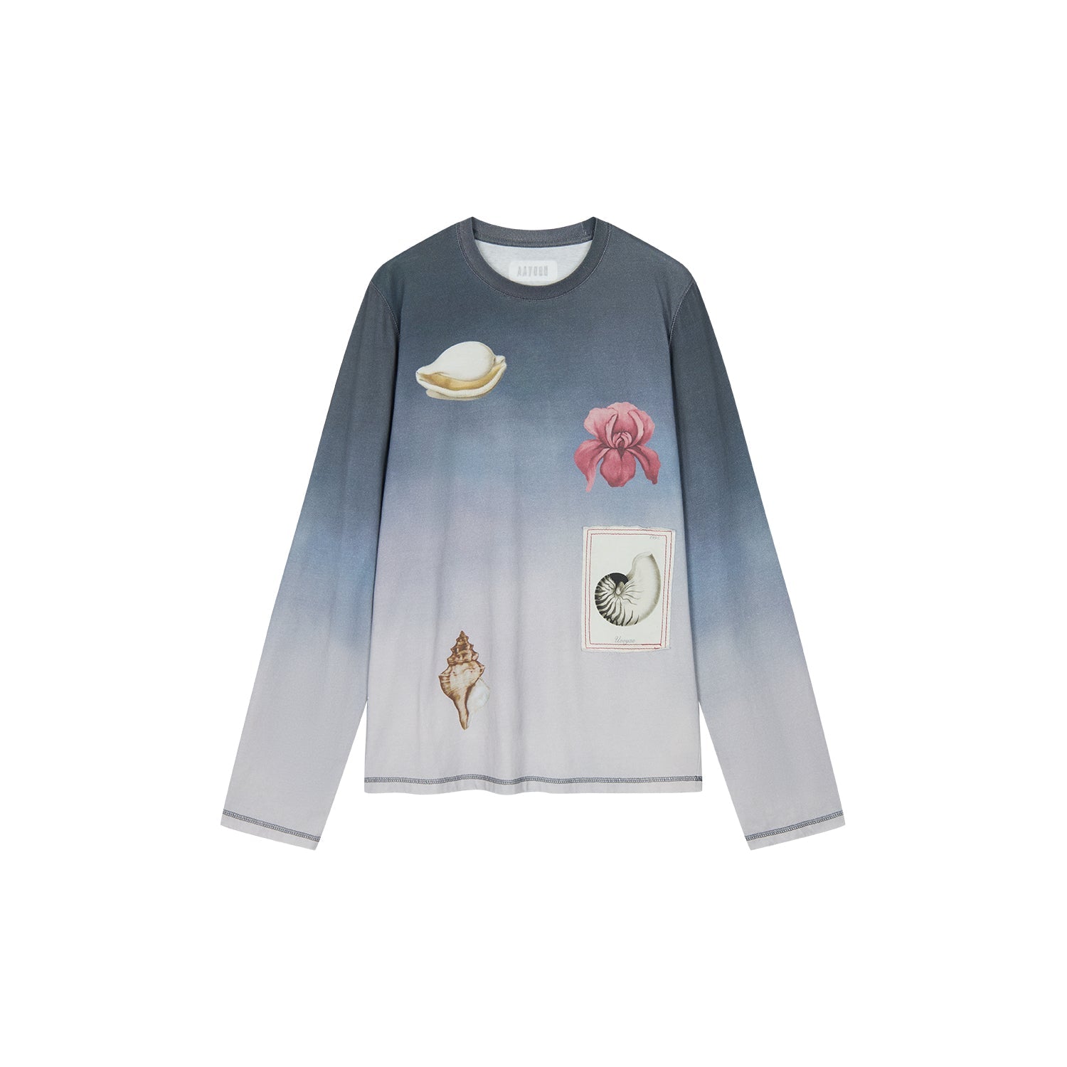 Gradient long sleeve t-shirt with fantasy undersea motif