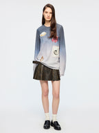 Gradient long sleeve t-shirt with fantasy undersea motif