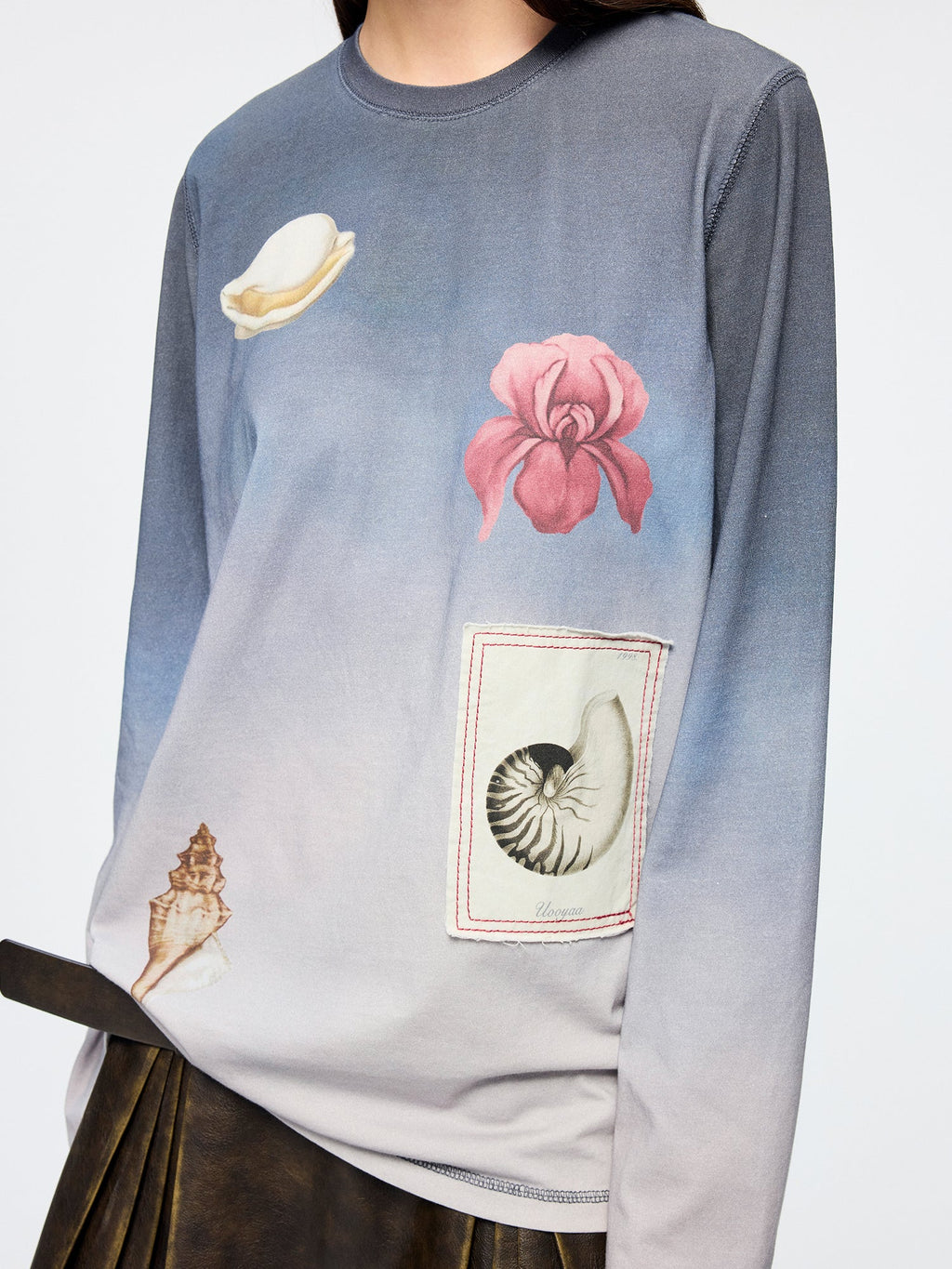 Gradient long sleeve t-shirt with fantasy undersea motif