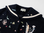 Sailor collar wool baseball jacket with fantasy undersea embroidery