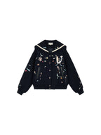Sailor collar wool baseball jacket with fantasy undersea embroidery