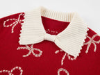 Beaded embroidered bow pullover