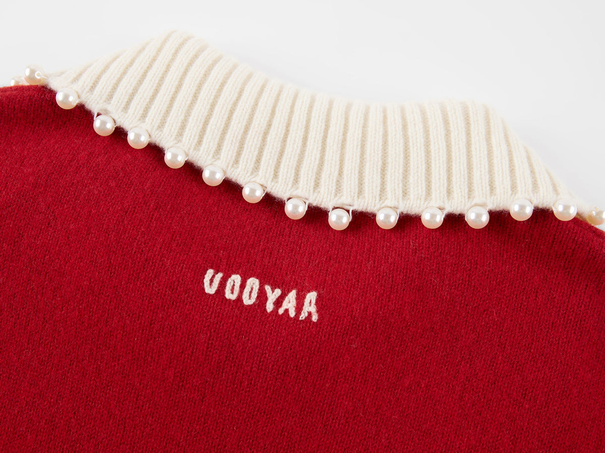 Beaded embroidered bow pullover