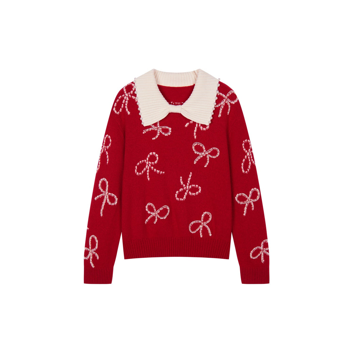 Beaded embroidered bow pullover
