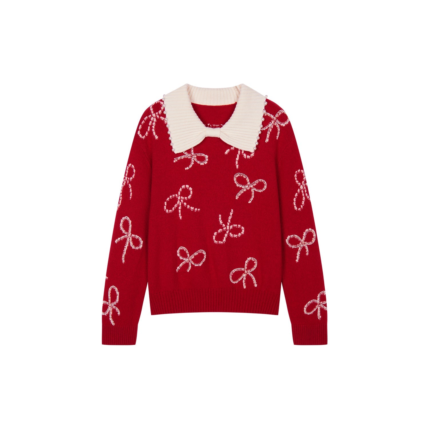 Beaded embroidered bow pullover