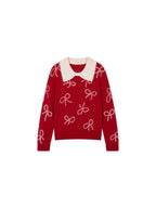 Beaded embroidered bow pullover