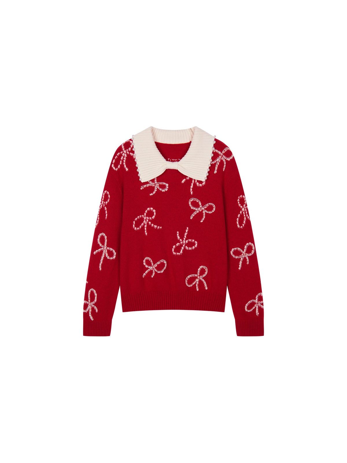 Beaded embroidered bow pullover
