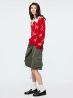 Beaded embroidered bow pullover