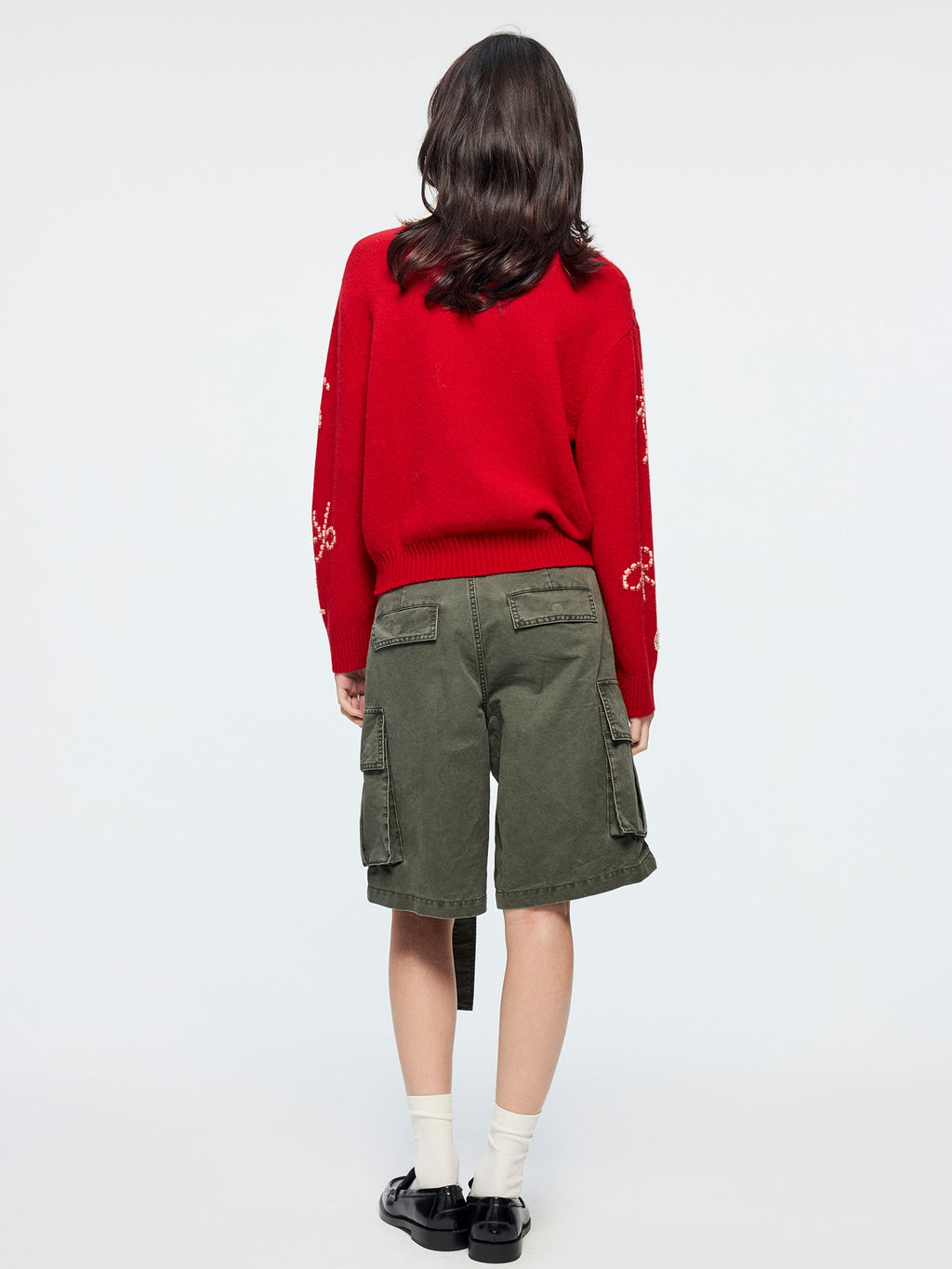 Beaded embroidered bow pullover