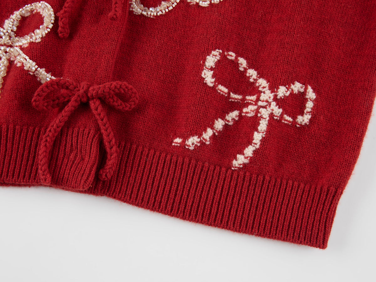 Beaded embroidered bow cardigan