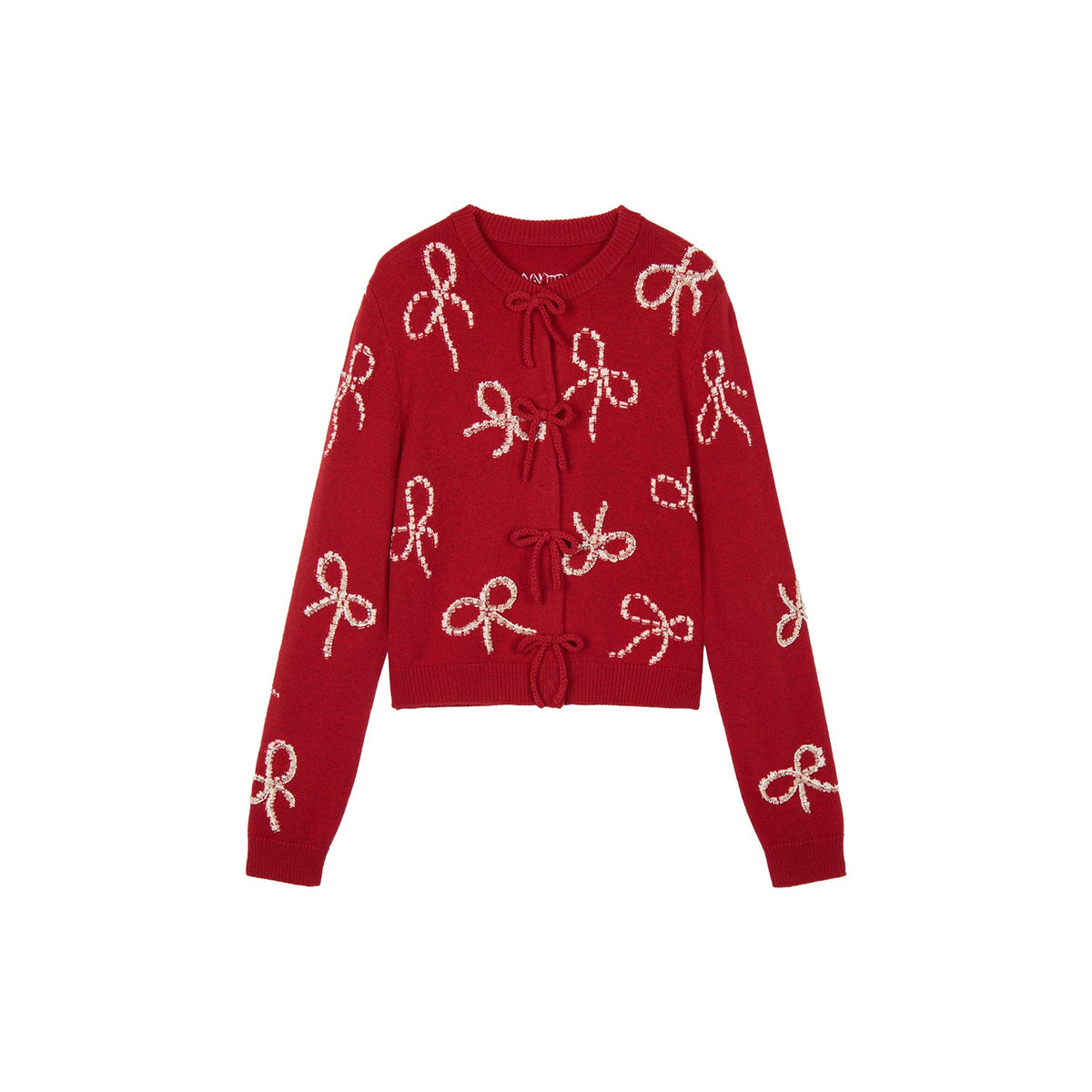 Beaded embroidered bow cardigan