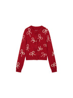 Beaded embroidered bow cardigan