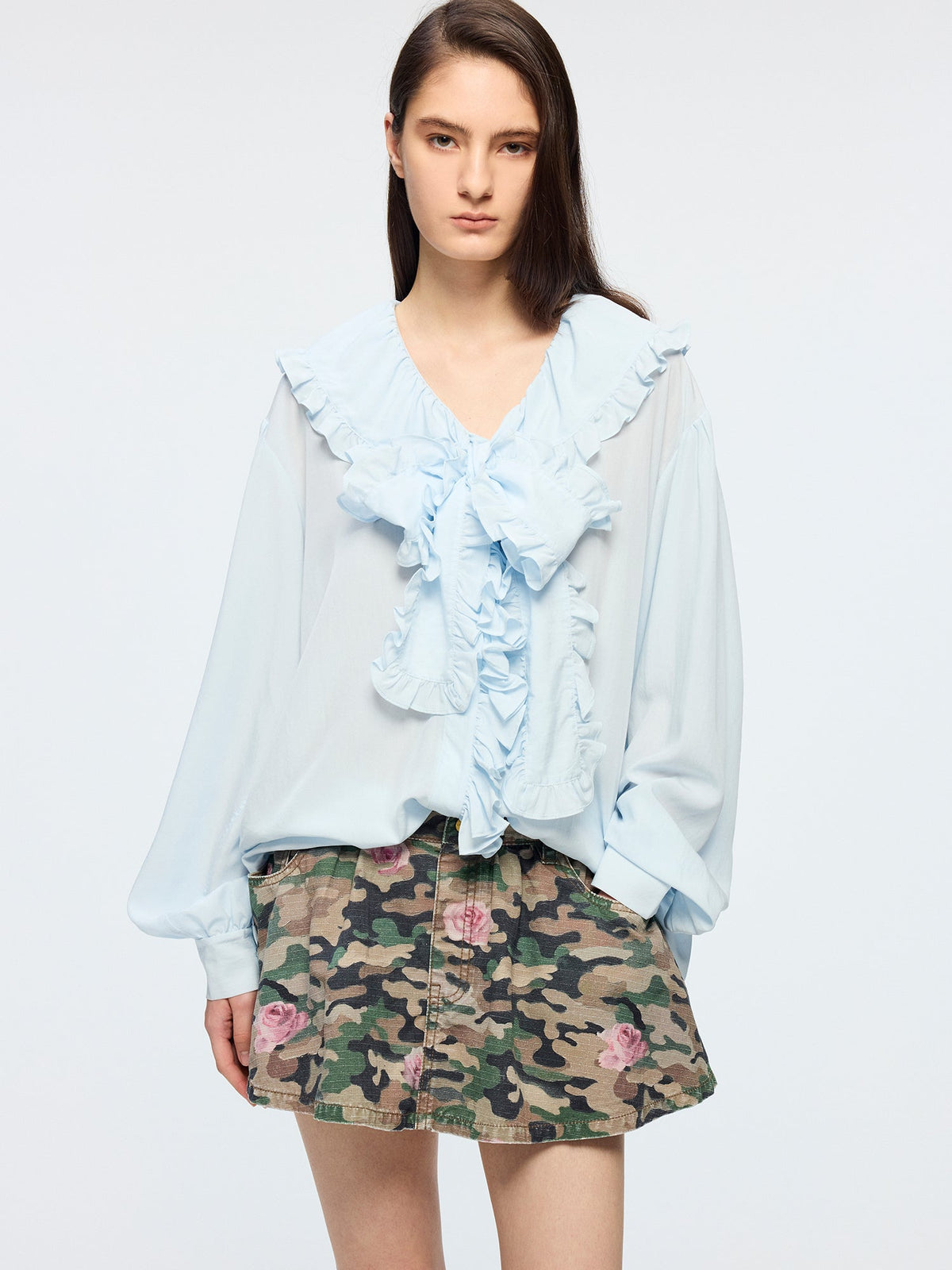 Ruffle ribbon shirt