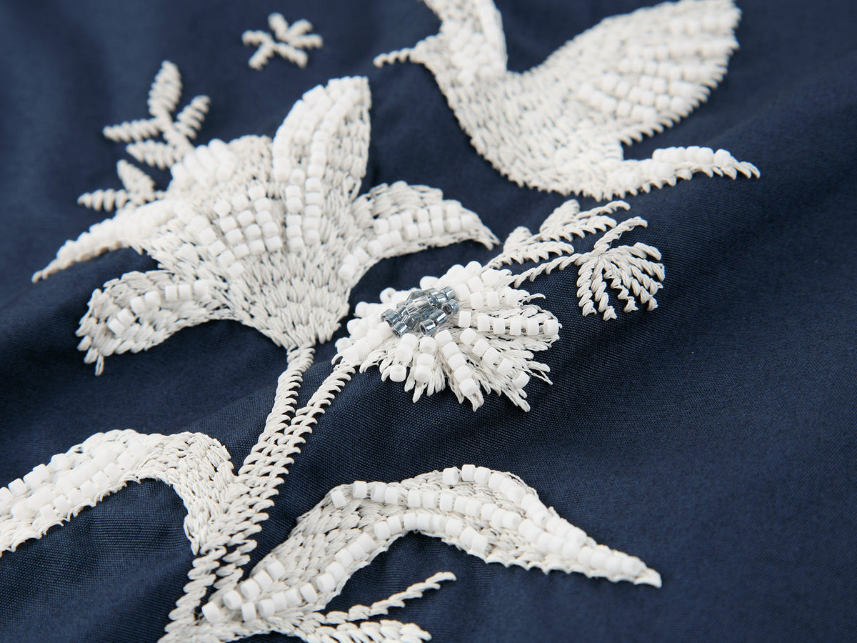 Beaded embroidered bird drawstring shirt