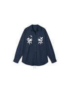 Beaded embroidered bird drawstring shirt