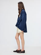 Beaded embroidered bird drawstring shirt