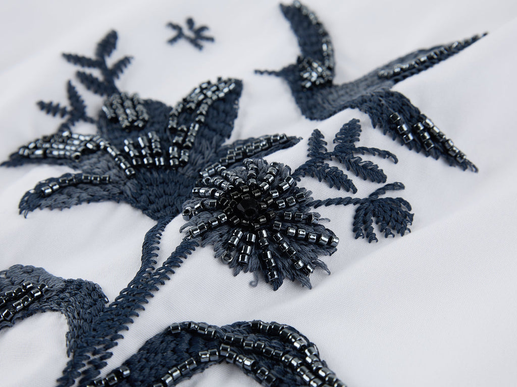 Beaded embroidered bird drawstring shirt