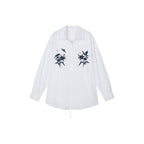 Beaded embroidered bird drawstring shirt