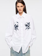 Beaded embroidered bird drawstring shirt