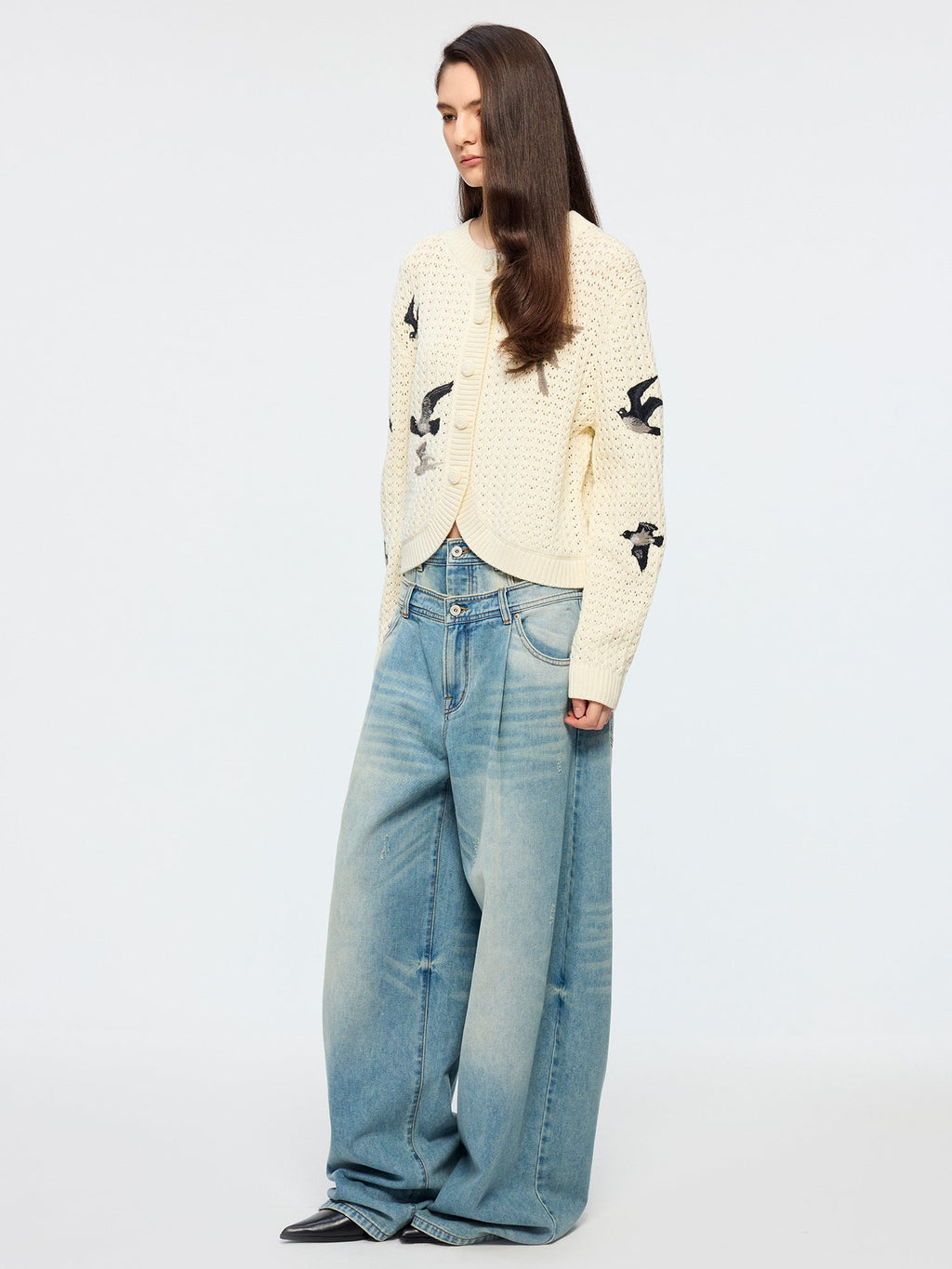 Embroidered bird cardigan