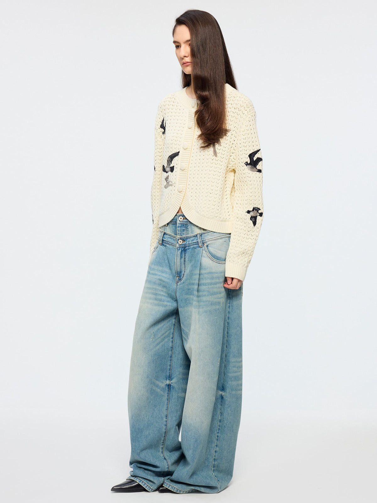 Embroidered bird cardigan