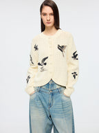 Embroidered bird cardigan
