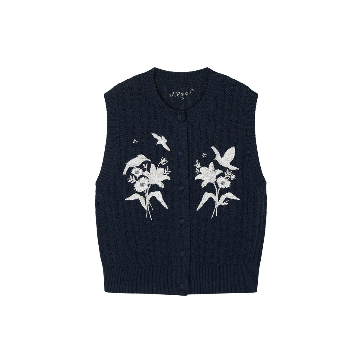 Beaded embroidered bird knit vest