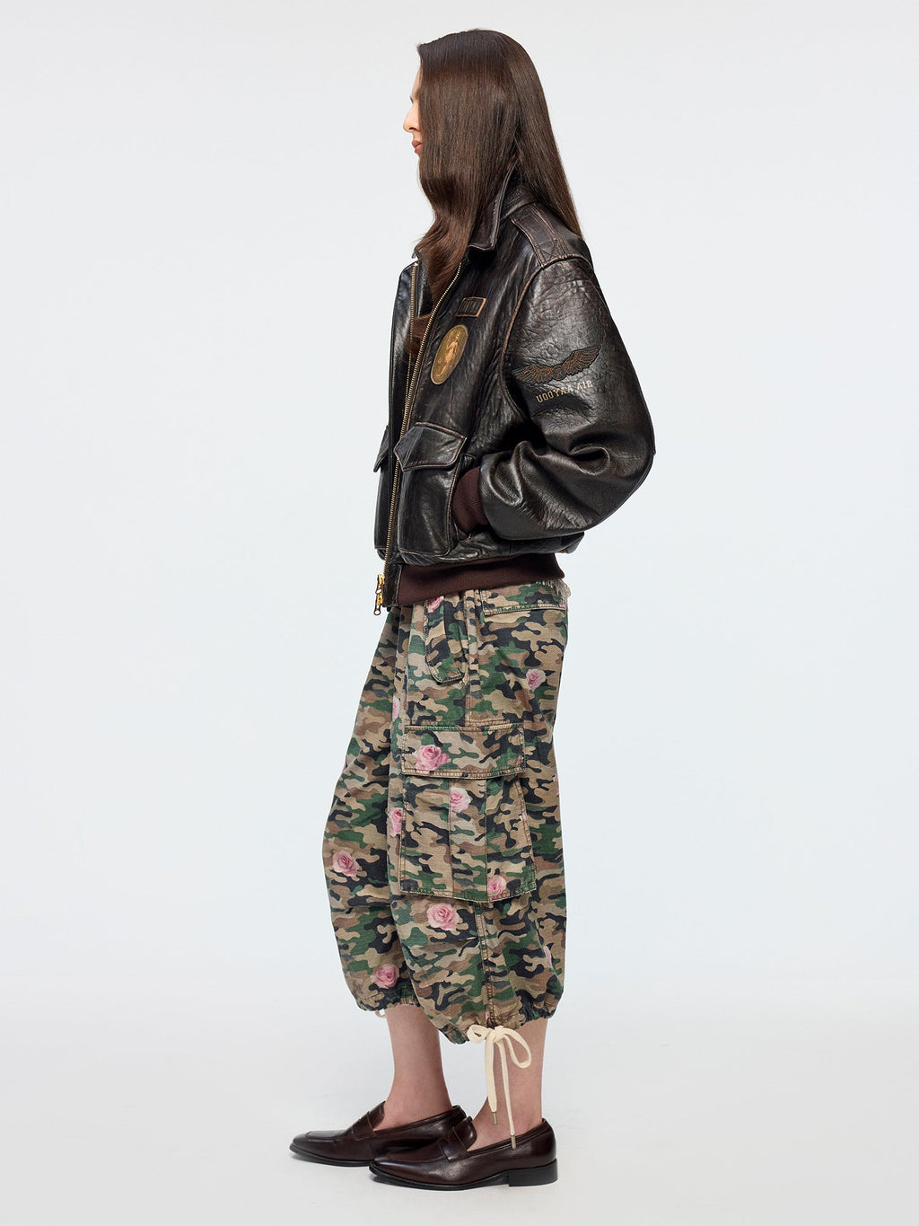 Fantasy badge leather bomber jacket