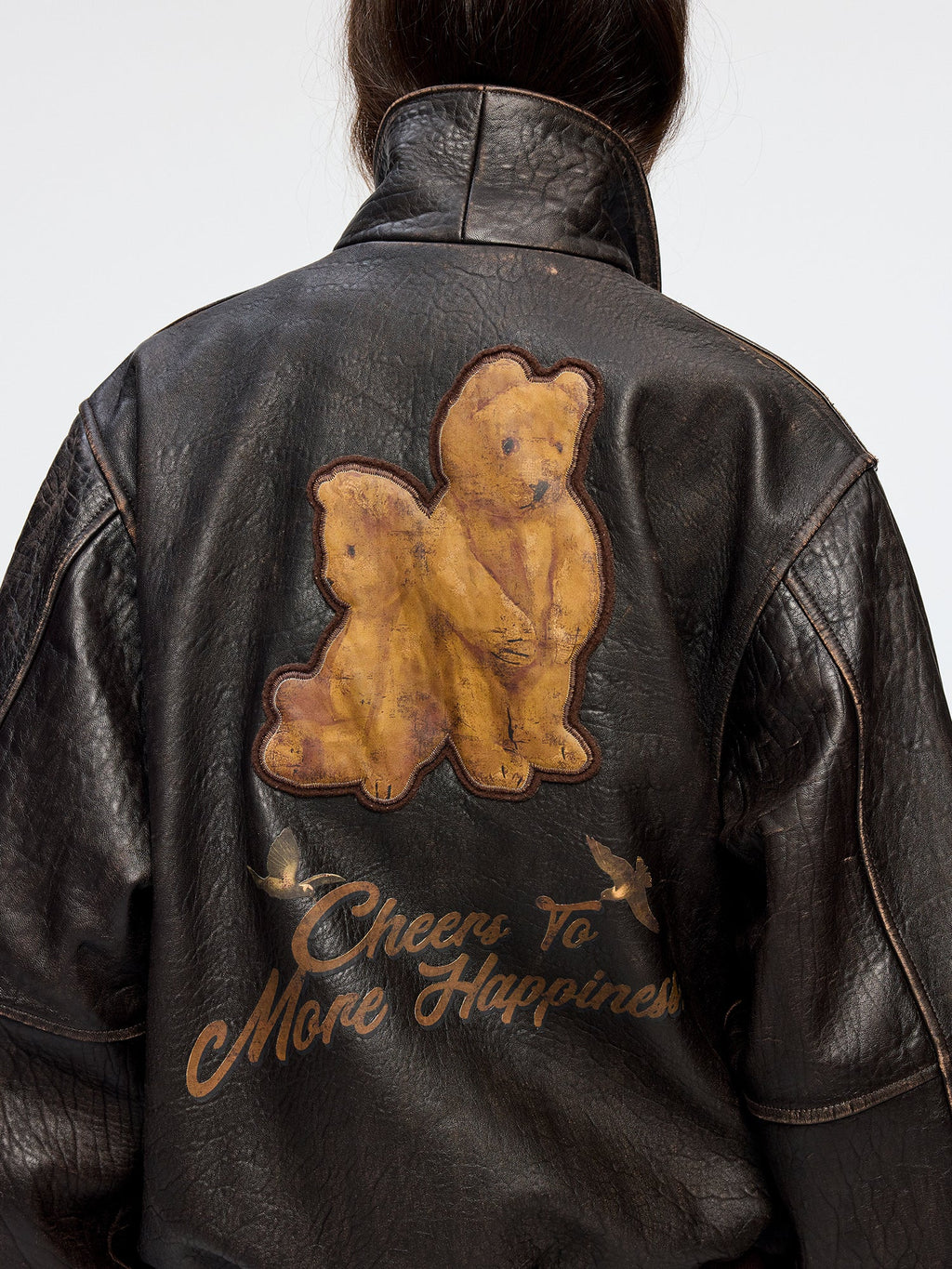 Fantasy badge leather bomber jacket