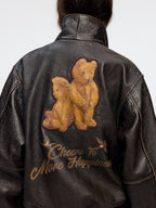 Fantasy badge leather bomber jacket