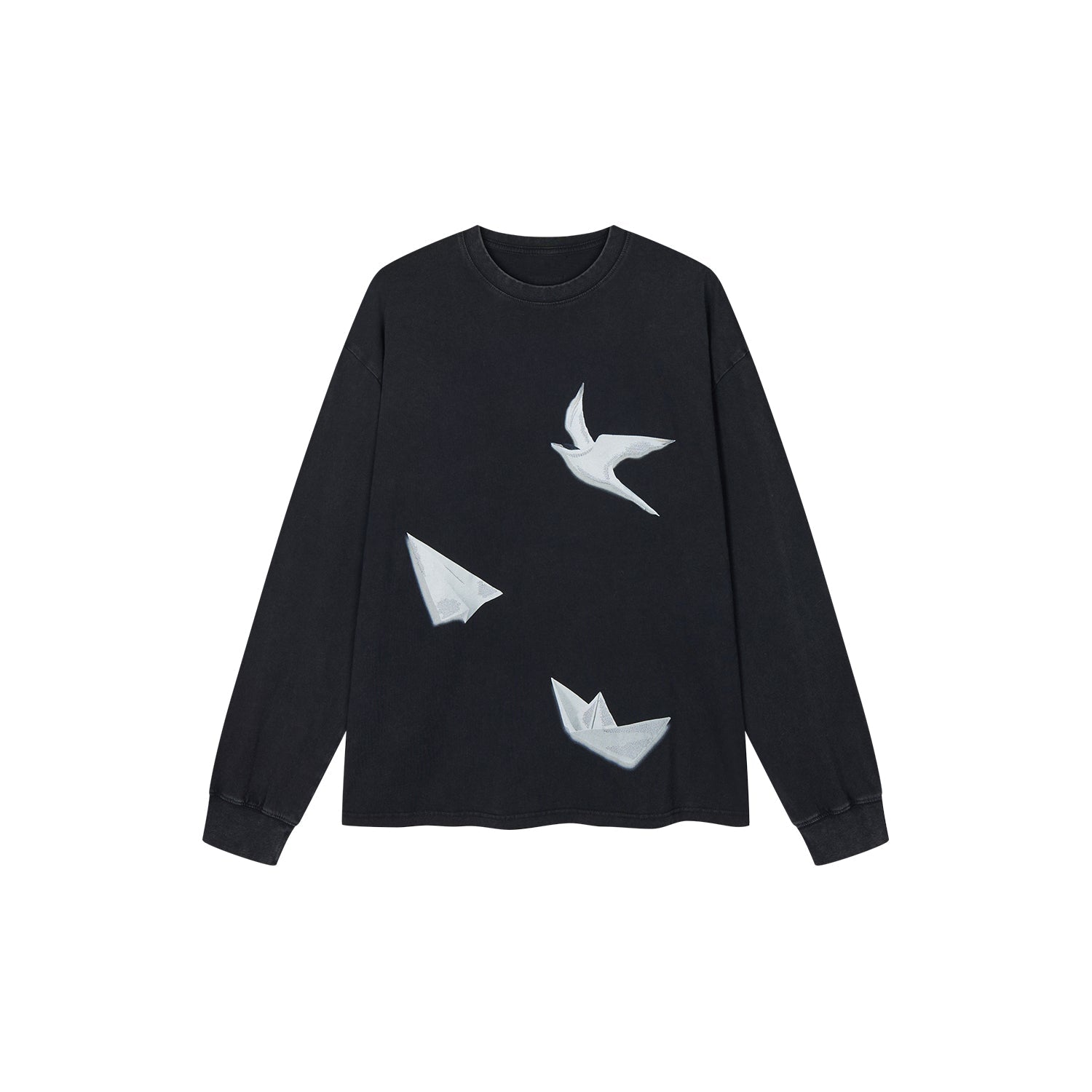 Origami bird embroidered long sleeve t-shirt