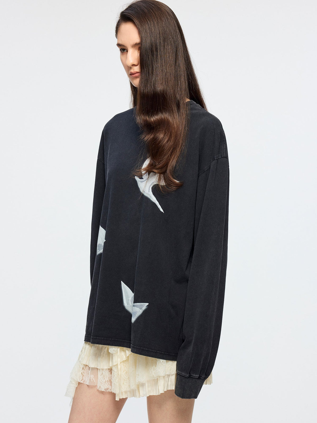 Origami bird embroidered long sleeve t-shirt