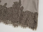 Swan print lace patchwork v-neck long sleeve t-shirt