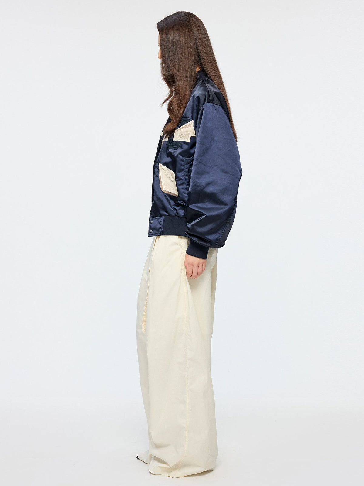 Origami bird PU leather applique baseball jacket
