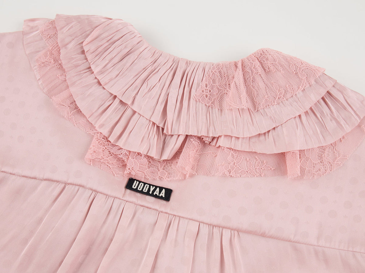 Lace patchwork ruffle collar jacquard shirt