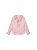 Lace patchwork ruffle collar jacquard shirt