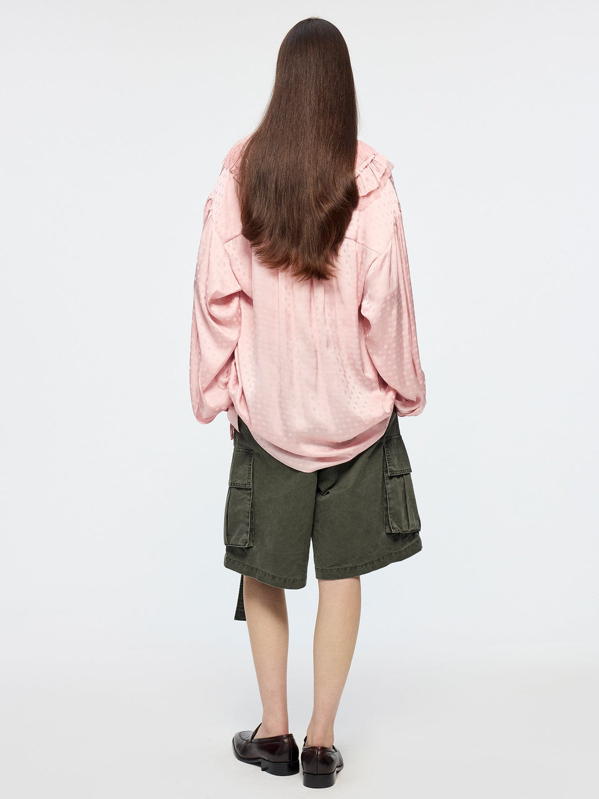 Lace patchwork ruffle collar jacquard shirt